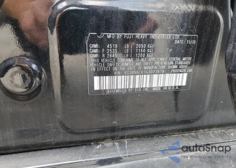 2016 Subaru Legacy 2.5I Premium из США, поврежденный, VIN 4S3BNAC61G3023618